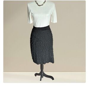 Carole Little Black Textured Fully Lined Pencil Skirt Stretched Wide Waistband